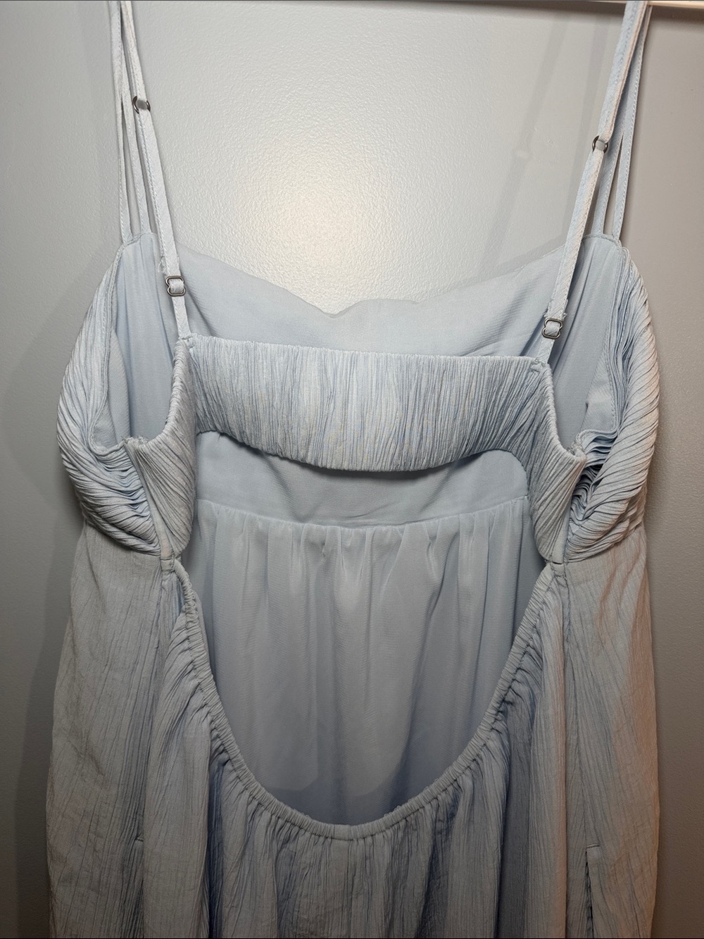 Abercrombie & Fitch Baby Blue Smocked Bodice crinkled Maxi Dress SZ L - Picture 4 of 12